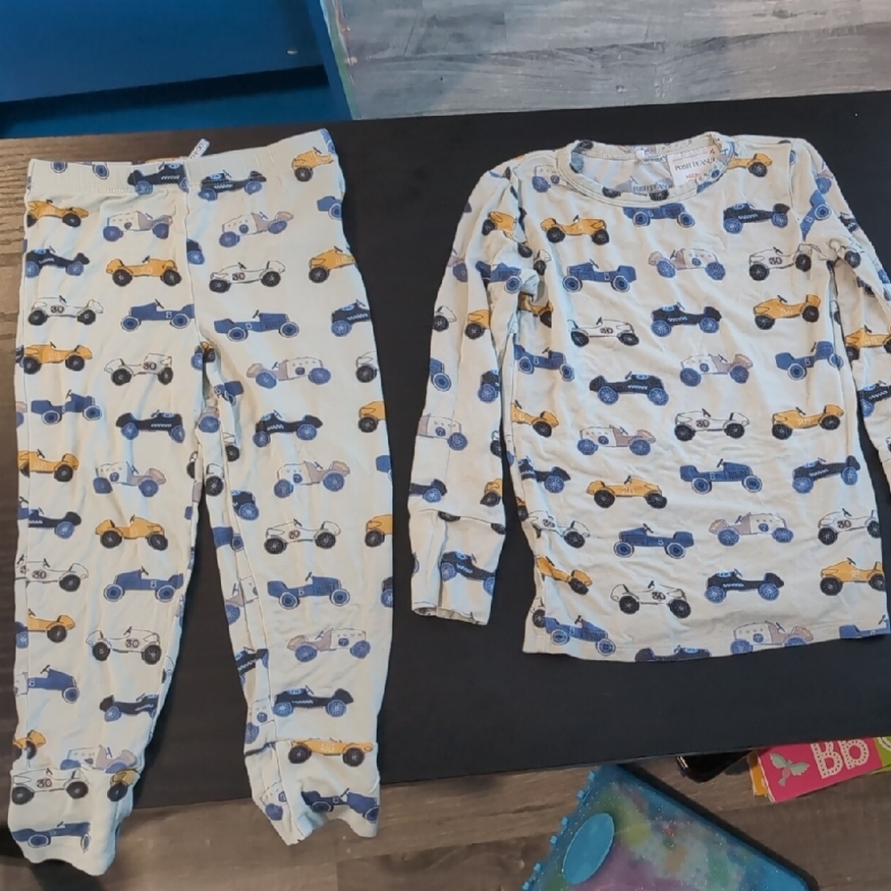 Posh Peanut Car Print Pajama Set - Blue and Yellow